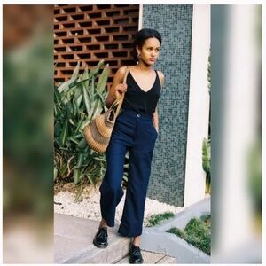 Caves Collect Lucie Wide Leg Cropped Wool Pants Navy Blue Size US 00 / AU 6